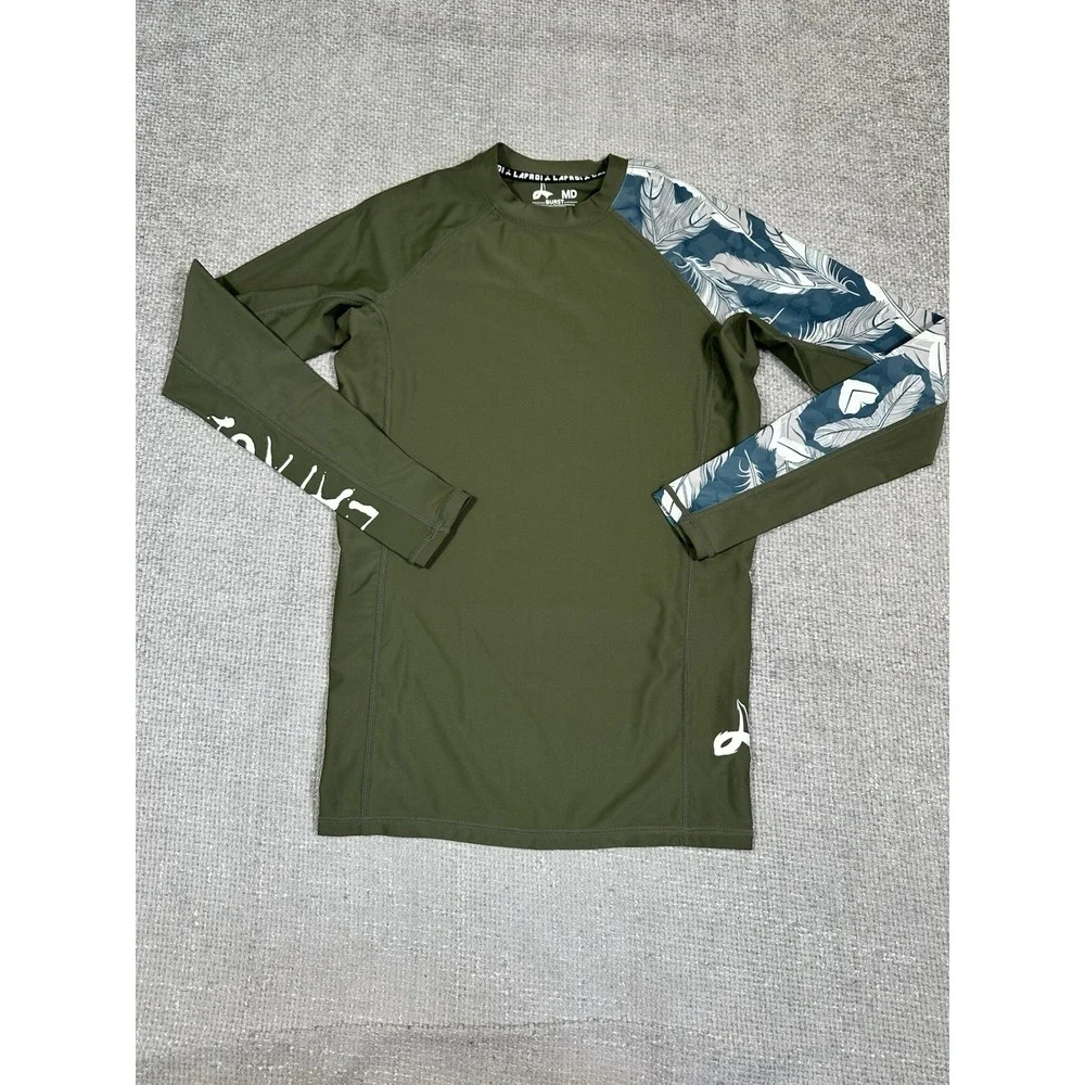 Lafroi Rashguard Mens M Green Burst MMA BJJ Compression Long Sleeve Top